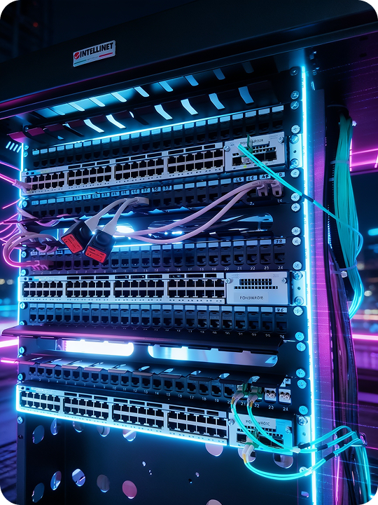 Cablaggio e apparati di rete in armadio rack